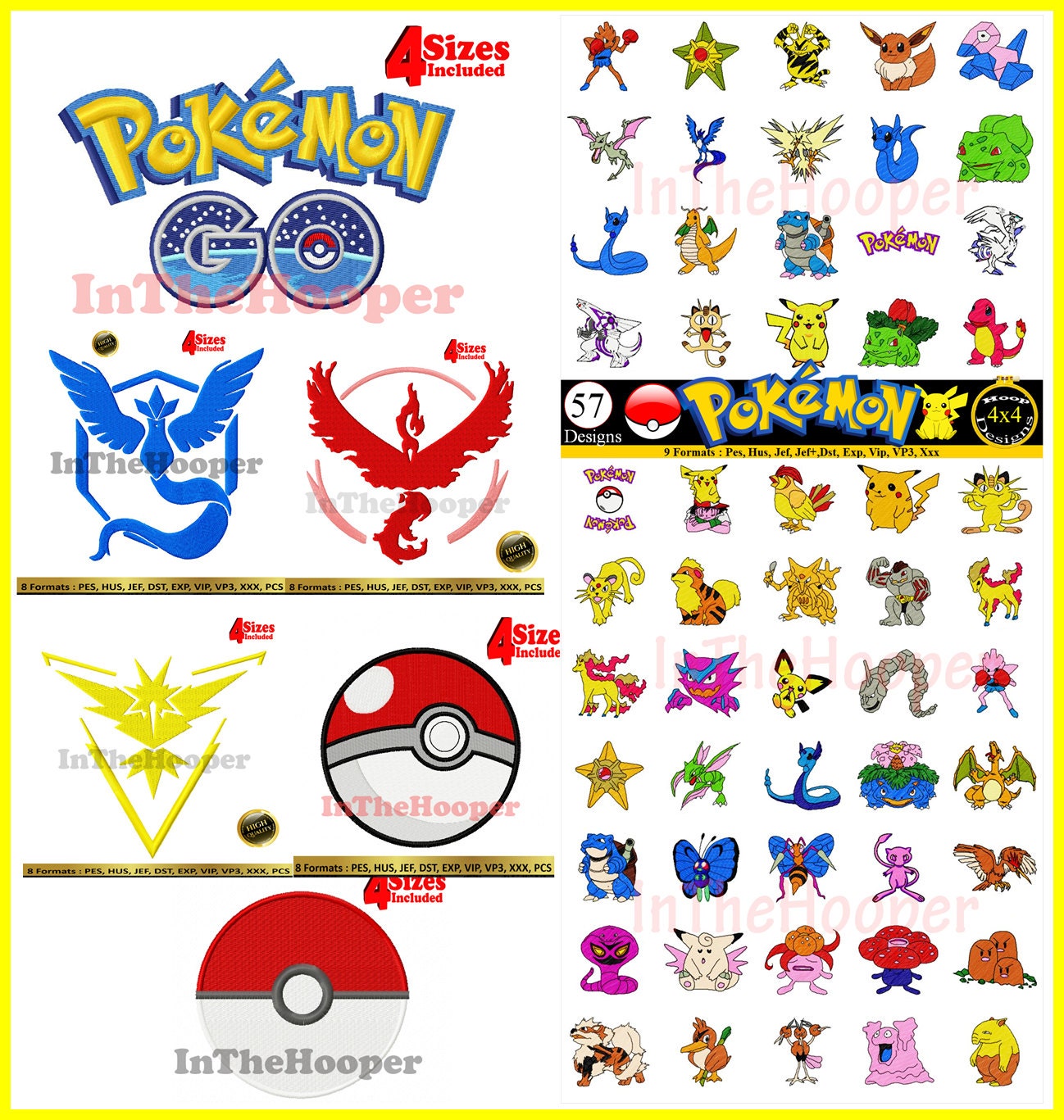 POKEMON GO Mega Set Machine EMBROIDERY Designs Pes Hus Jef