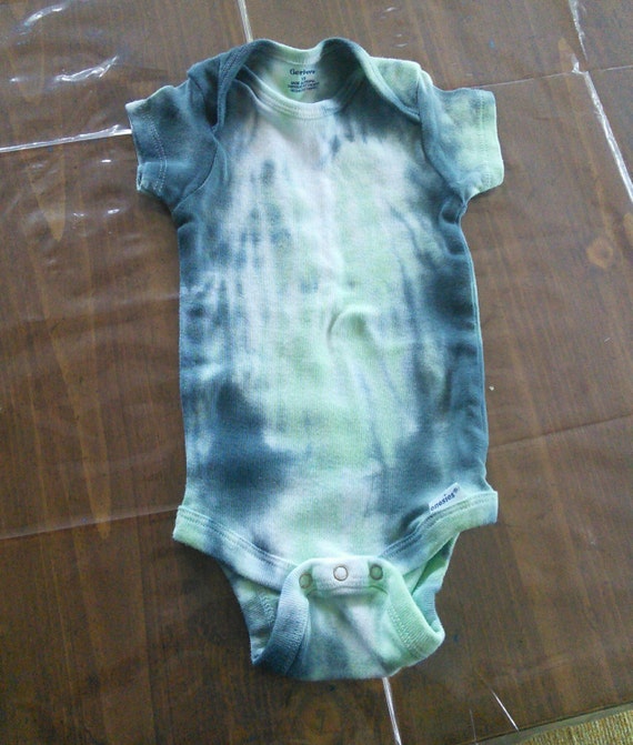 Navy Blue and Lime Green Shibori TieDye Onesie Size 9 mo