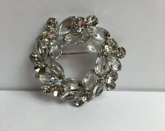 Wedding Wreath Brooch, Clear, Open Back, Juliana DeLizza and Elster, Circle Pin