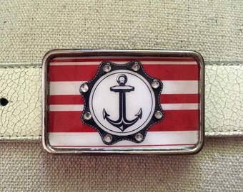 Anchors Away Red Nautical Belt Buckle