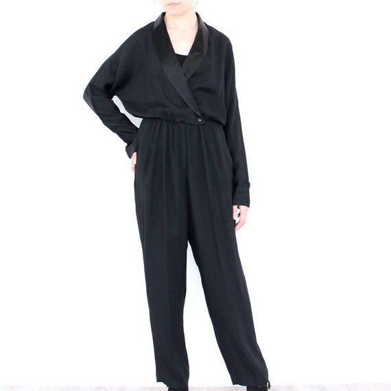 Items similar to 80s Black Jumpsuit, Tuxedo Tux Slouchy Minimalist New ...