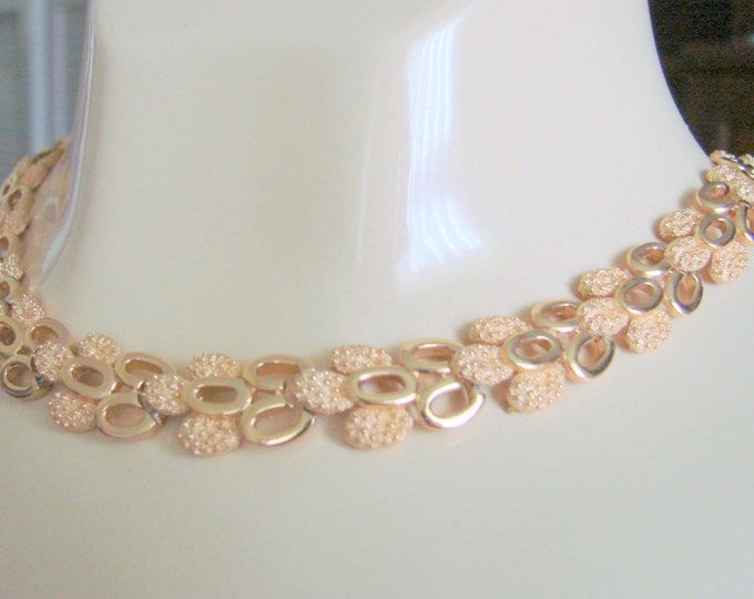Vintage Trifari Textured Goldtone Choker Necklace / Designer Signed / Jewelry / Jewellery