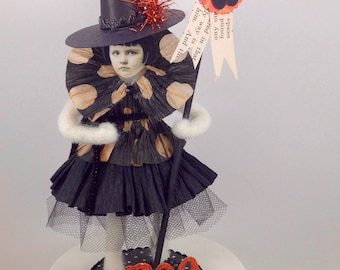 Needle Felted Witch - Vintage Paper Face
