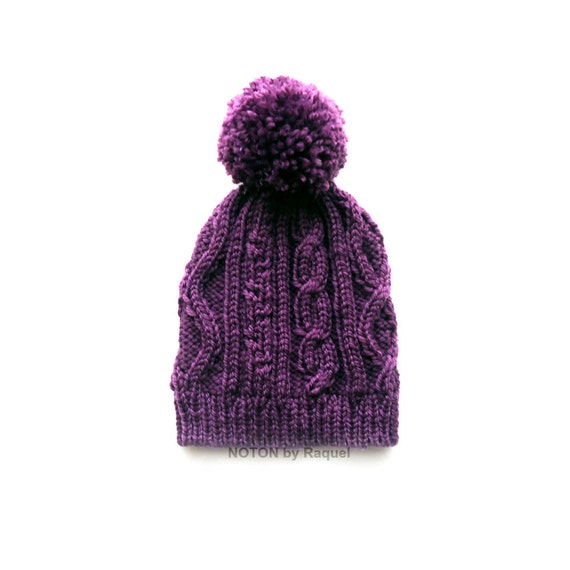 beanie pom purple pom Purple Women by Knit Winter Beanie Knit Pom Pom NOTONbyRaquel Hat