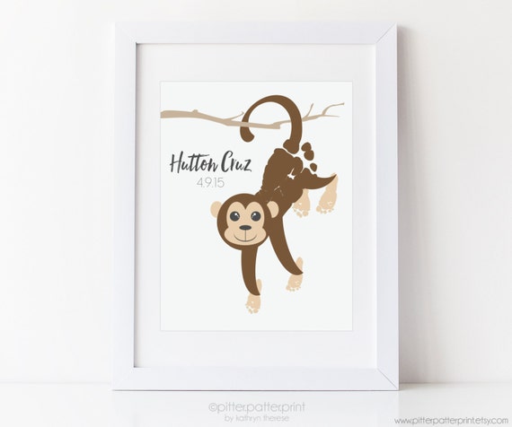 Monkey Art Little Explorer Nursery Decor Boys Room Footprint