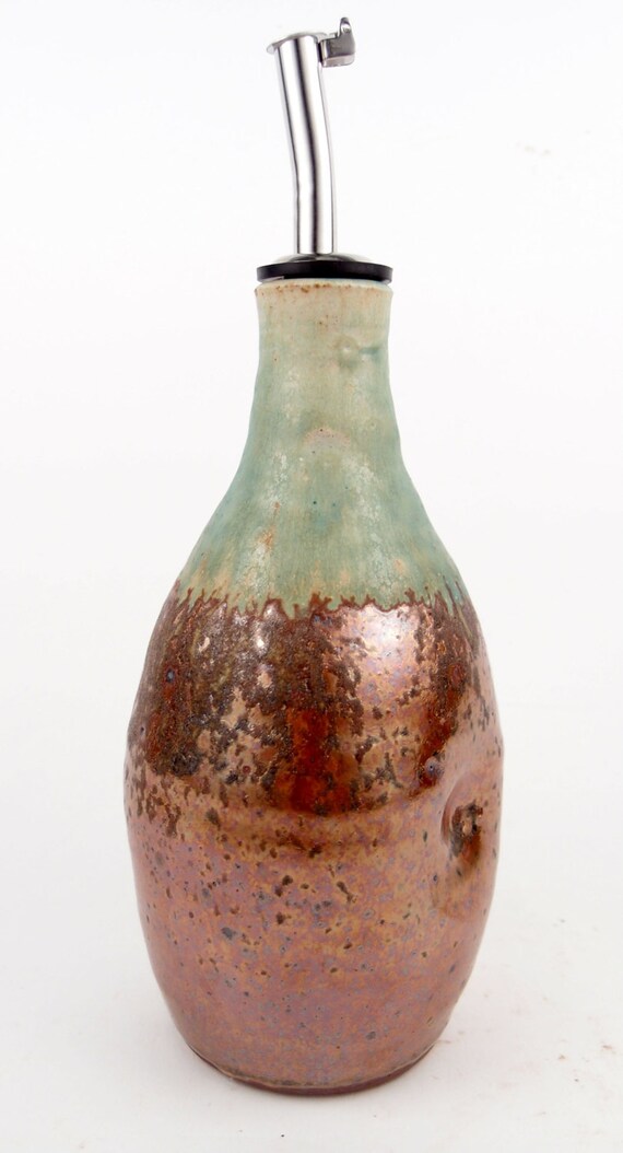 Olive Oil Dispenser in Copper and green