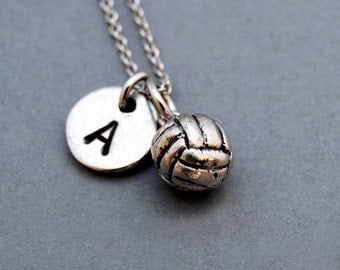 Volleyball necklace, volleyball charm, Volley Ball, Volleyball ball necklace, initial necklace, personalized, antique silver, monogram