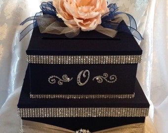 Wedding card box, card box, secured card box, locking card box, navy card box, locking wedding card box