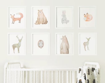 Woodland Animals Set - Digital Download Prints - Forest Animal Nursery - Prints Series - Wall Art - Watercolor - Gender Neutral Nursery