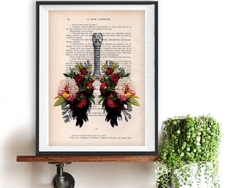 Botanic Peony Lungs Anatomy Print on 1900 vintage floral page, Doctor gift, Anatomy Illustration, human anatomy art, science drawing, love