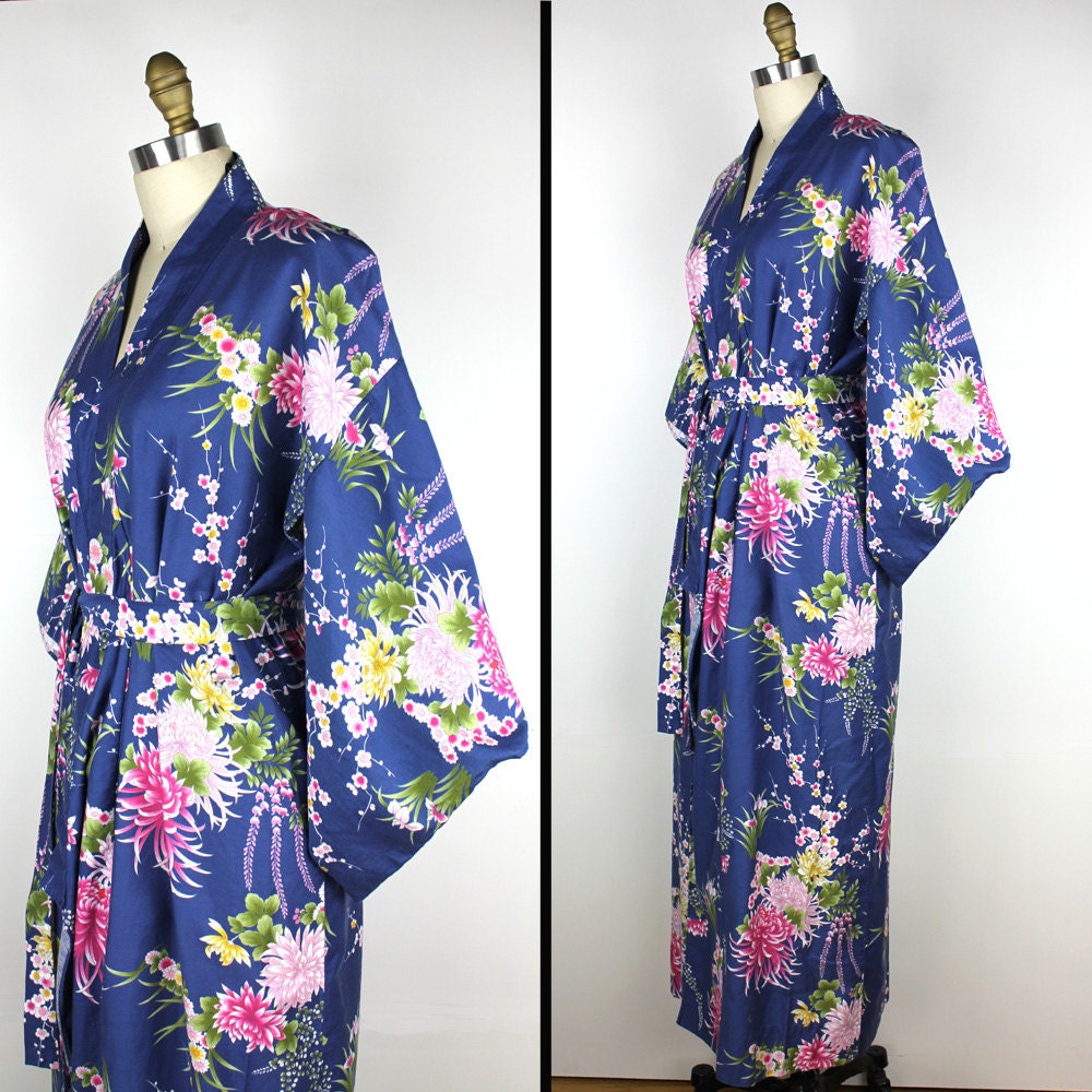 Japanese Blue & Pink Floral Vintage Kimono