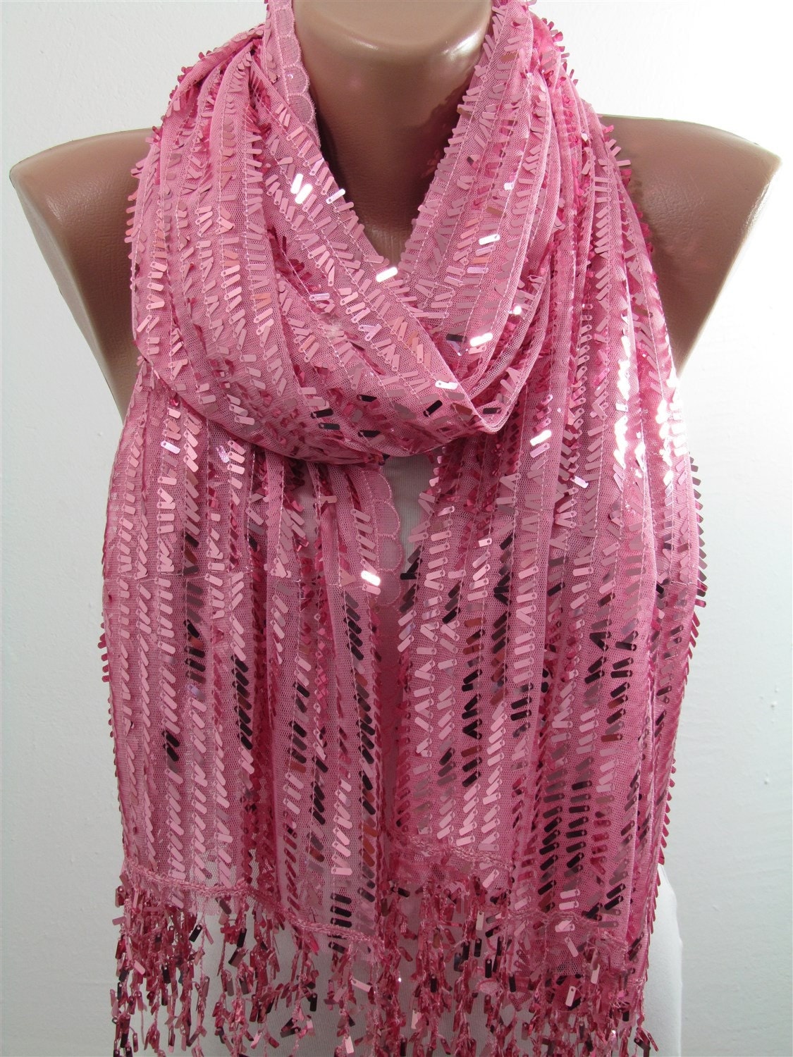 Metallic Pink Scarf Shawl Sequin Scarf Sparkle Scarf By Scarfclub 3462