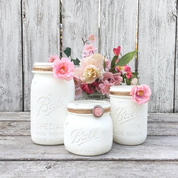 items similar to shabby chic white mason jar collection items similar to shabby chic white mason jar collection