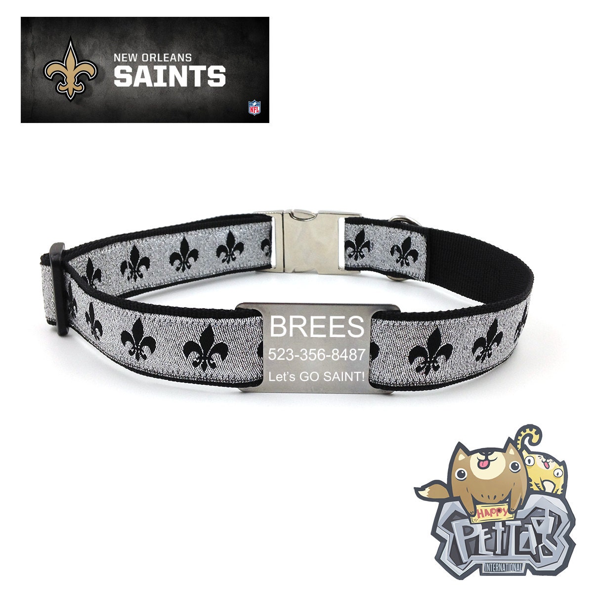 New Orleans Saints NFL Personalized Dog Collar FREE Engraved