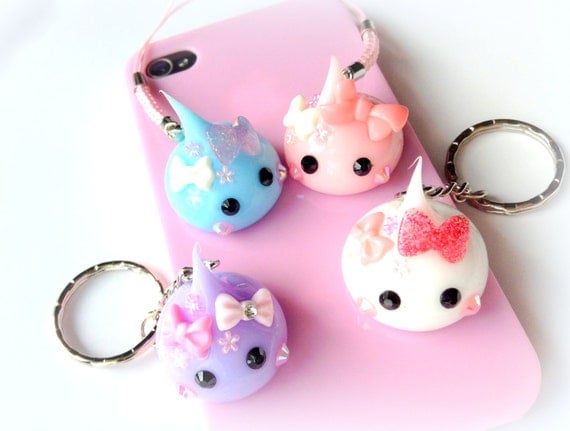 Blue Hoppe Chan Kawaii Phone Charm, Tamagotchi Charm, Pastel Kei, Cute Dust Plug, Nintendo 3DS, PS Vita, Kawaii Keychain, Silicone Charm