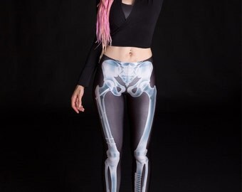 X-Ray Leggings, Gothic Clothing, Skeleton Leggings, Workout Leggings, Glow in The Dark Leggings, Skull Leggings, Womens Activewear, Fitness