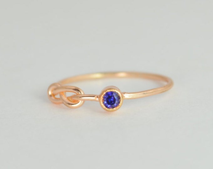 14k Rose Gold Sapphire Infinity Ring, 14k Rose Gold, Stackable Rings, Mothers Ring, September Birthstone, Rose Gold Infinity, Rose Gold Knot