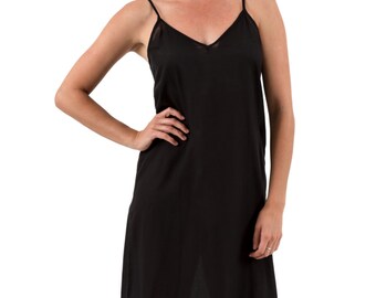 Long Cotton Maxi Dress Slip - "Celine" Black