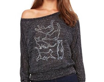 Cat long sleeve, black white, cat silhouette, cat sweater, yoga clothes, crazy cat lady, gift for cat lover, back to school, funny cat shirt
