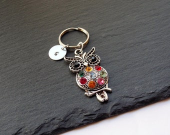 Owl Keyring, Hand Stamped Keyring, Initial Owl Keyring, Animal keyring, Charm Keyring, Owl Keychain, Personalised Keyring, Owl Gift