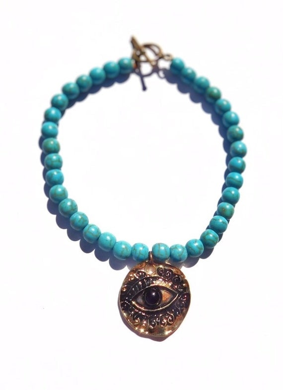 Turquoise Third Eye Bracelet Gold Plated by VioletteDameBoutique
