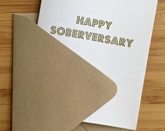 Sober Anniversary Card with gold letters. Recovery card, sober card, sobriety card, addiction recovery card, aa card, na card, soberversary