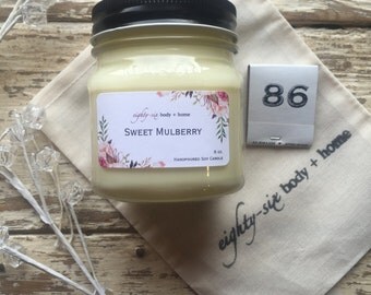 Sweet Mulberry Scented Mason Jar Soy Candle + 8 oz Container Candle with Wood Wick
