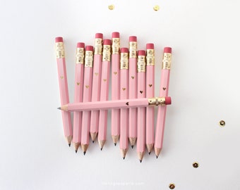 Pink and Gold Foil Heart Mini Pencils // Bridal or Baby Shower Game Pencils