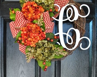 Fall Grapevine Wreath with Burlap. Fall Wreath. Autumn Wreath. Winter Wreath. Door Wreath. Monogram Wreath. Grapevine Wreath.