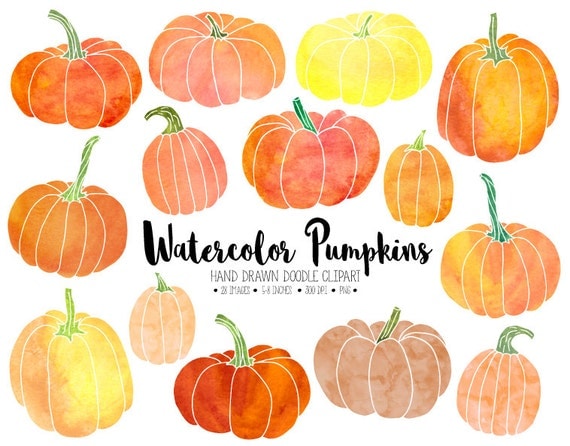 Watercolor Pumpkin Clipart. Hand Drawn Thanksgiving Pumpkins.