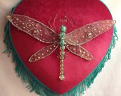 SALE CLEARANCE Art Dragonfly Totem Loveheart Wall Hanging Orignal Art Insect Decoration OOAK Ready To Hang