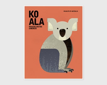 KOALA, Wildlife of Australia, Nursery Animal Wall Art, Nursery Print, Kids Poster Print, Rustic Retro Vintage Minimal