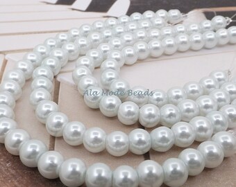 8MM White Glass Pearls (28) White Glass Pearl Beads GL1001