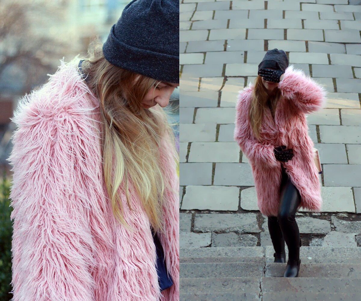 Faux fur coat / powder pink alpaca coat / rose quartz coat /