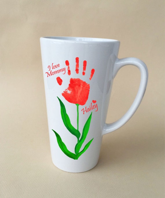 Handprint Flower LATTE MugsSPECIAL by SpecialtyCreations4U