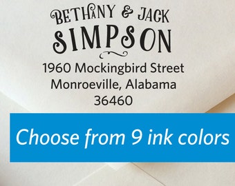 Wedding Stamp, Custom Rubber Stamp, Self Inking Stamp, Housewarming Gift, Calligraphy Stamp, Mockingbird Calligraphy Return Address Stamp