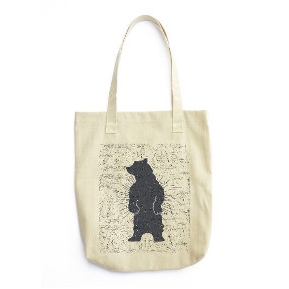 dodobob - Bear Canvas Tote Bag - Printed Tote Bag - Market Bag - Cotton ...