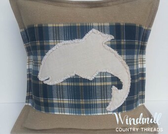 Burlap Fish Pillow, Flannel, Woodland Outdoors, Cabin Decor