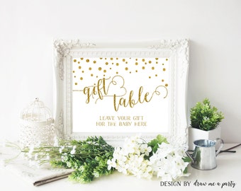 GOLD BABY SHOWER Gift Table Sign , Gold Baby Shower Decorations , Gold Baby Shower Gifts Sign , Confetti , Printable , Instant Download