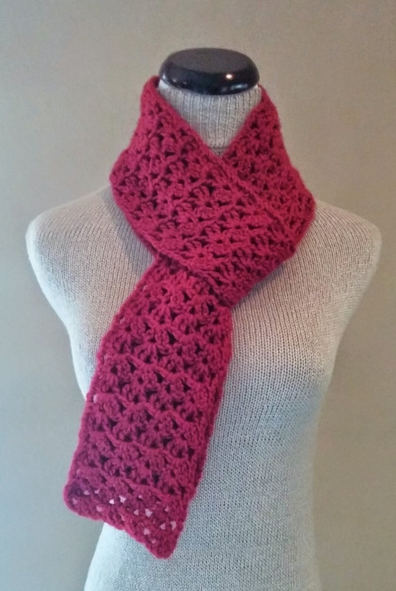 Crochet red skinny scarf knit red skinny scarf red wool