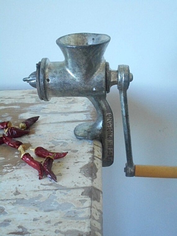 Vintage Food Mincer Steel with Wooden Handle by MYVINTAGEMOON