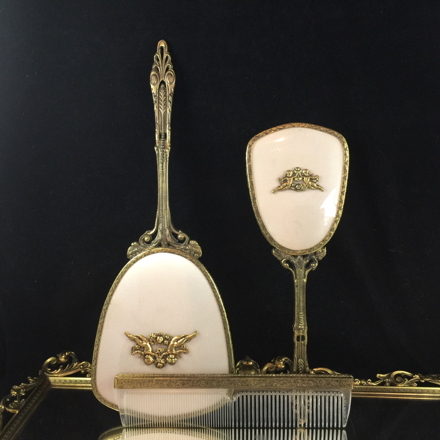 Antique Vanity Set Vintage Vanity Set Ormolu Brush Set Gilt