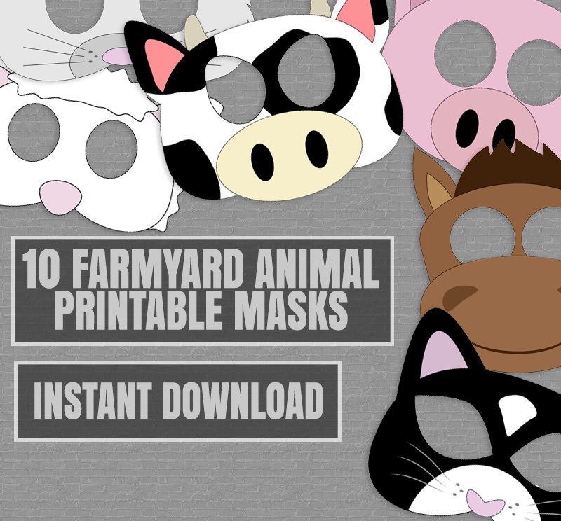 10 Farm Animal Mask Printables barnyard masks kid's