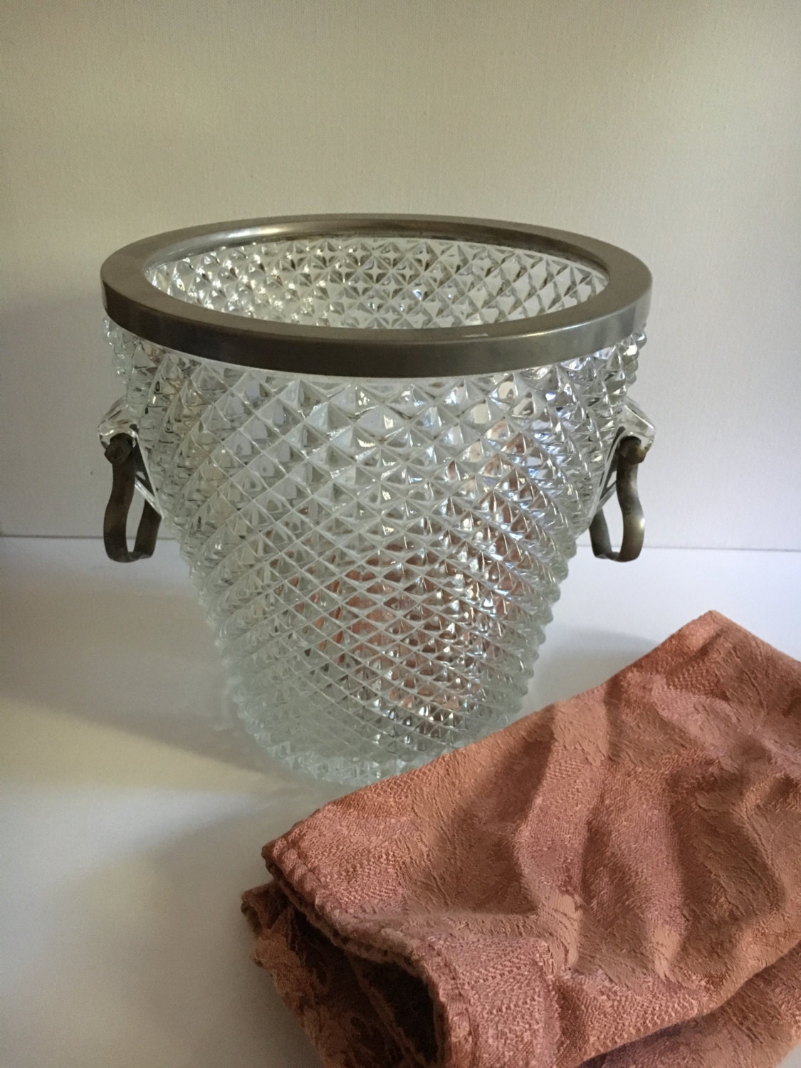 Vintage Ice Bucket Barware Wine Cooler Heavy Glass Silver