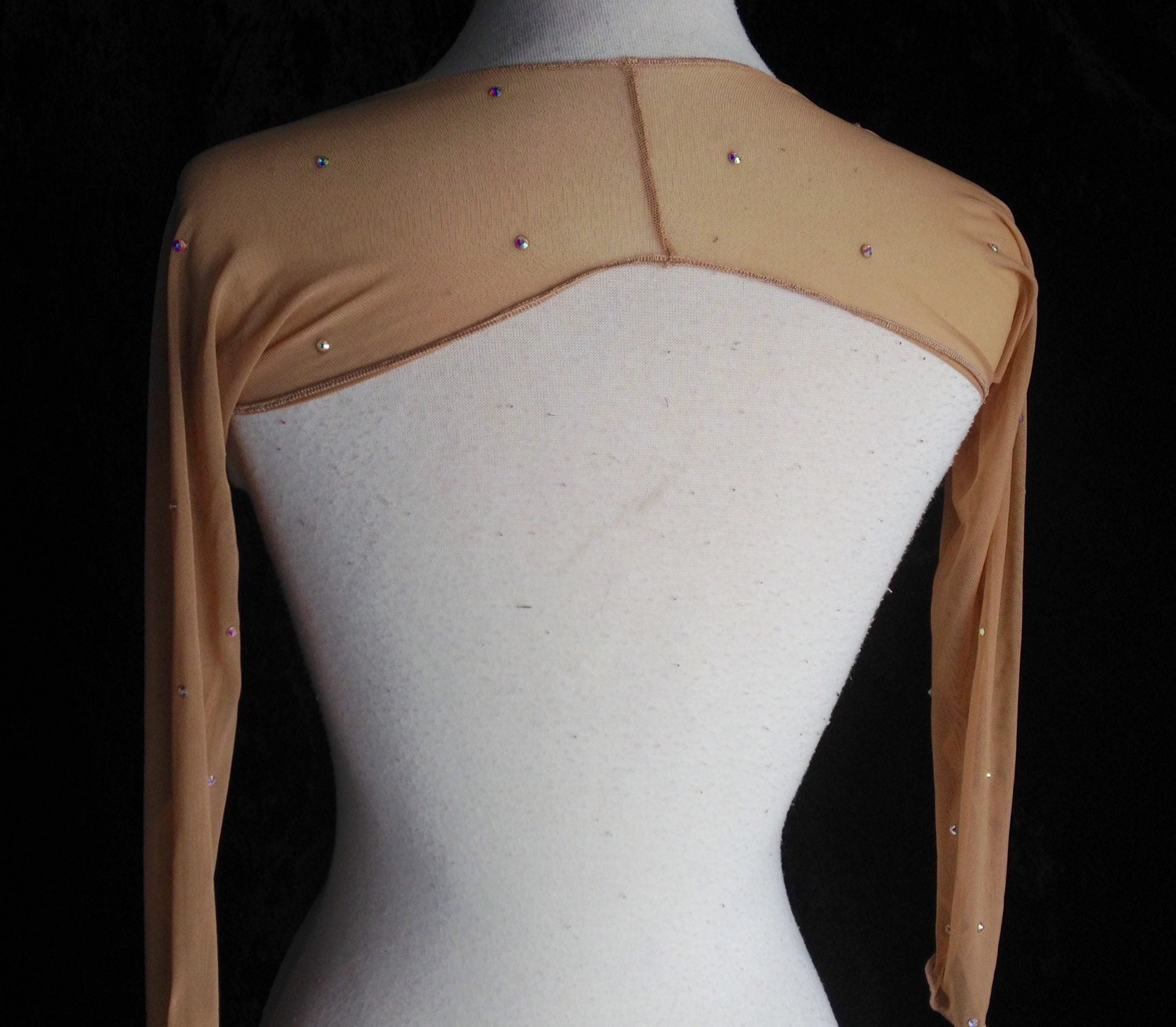 Nude Mesh Long Sleeve Dance Shrug Rhinestone Crystal