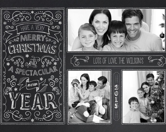 Christmas Card Template, Chalkboard Christmas Card, PHOTOSHOP TEMPLATE, INSTANT Download, Photographer template, Commercial Use