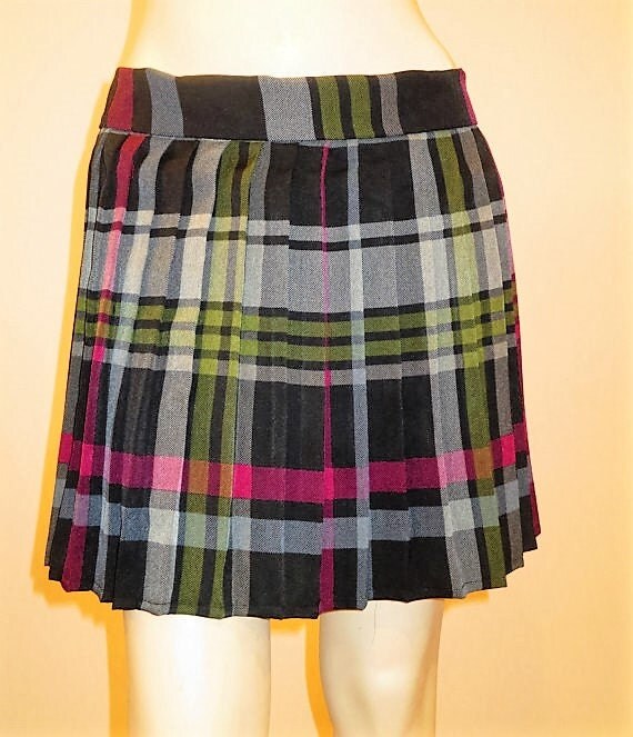Pink Black Plaid Pleated tartan SkirtSmall to PLUS Size