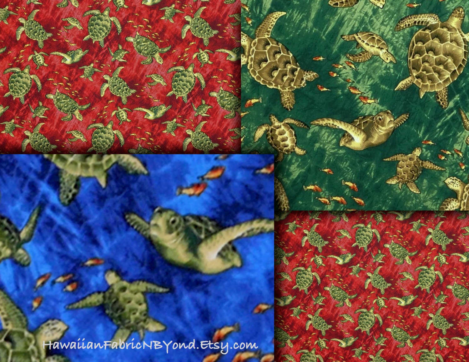 Sea Turtle Fabric Batik-Looking Shades of by HawaiianFabricNBYond