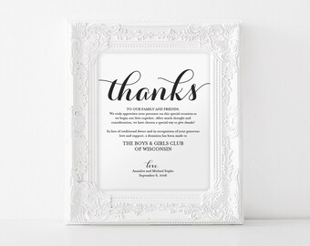 In lieu of wedding favors, Wedding Donation Sign, Charity Printable, Thank you donation printable Sign, PDF Instant Download #BPB133_22