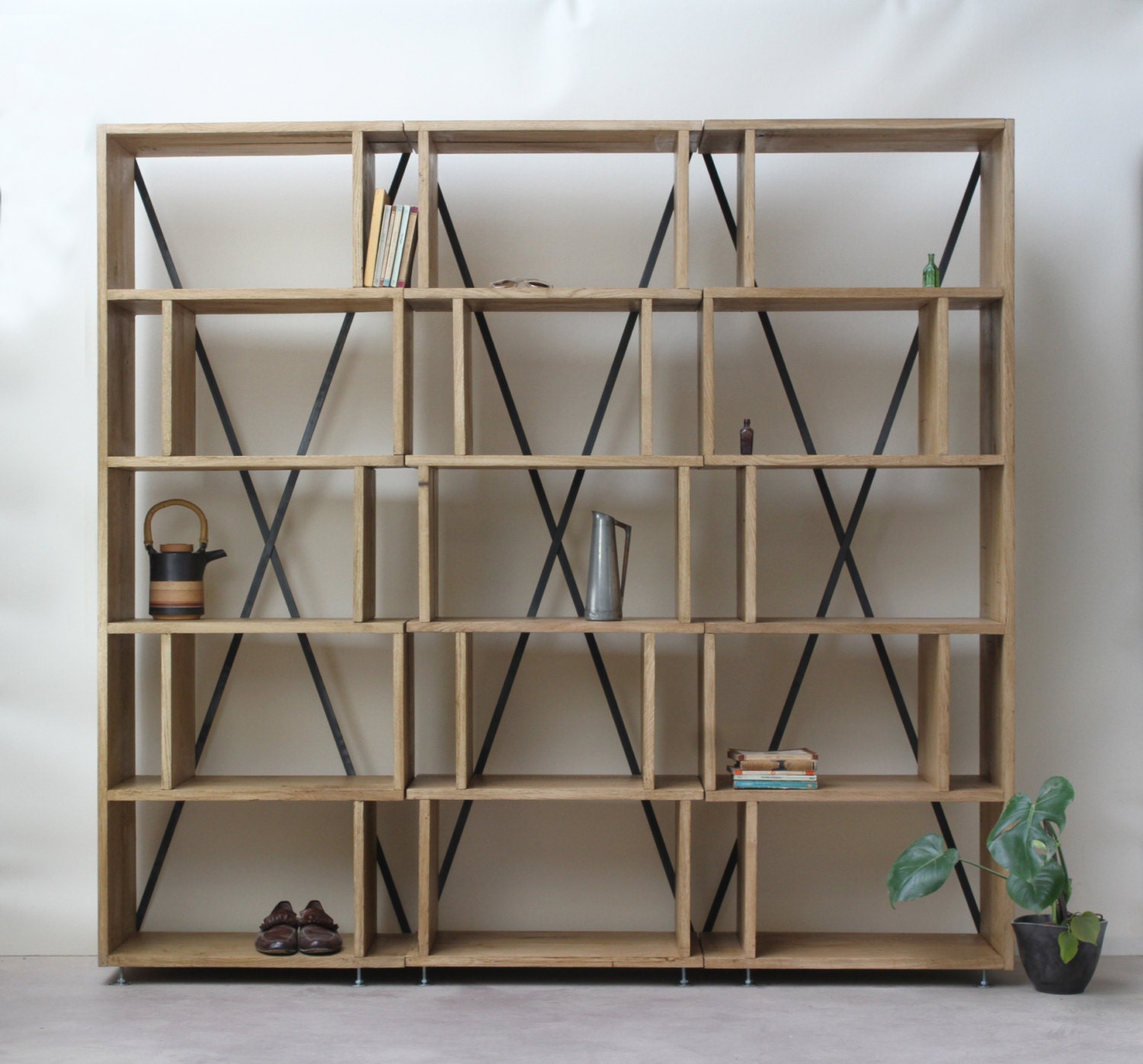KONK Modular Oak Bookcase shelving INDUSTRIAL Bespoke